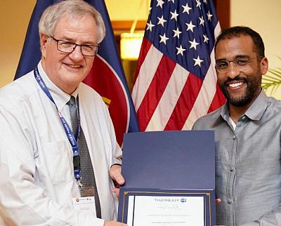 Bruce Svare '71 with U.S. Mission to ASEAN Ambassador Johannes Abraham at the ambassador's residence in Jakarta, Indonesia.